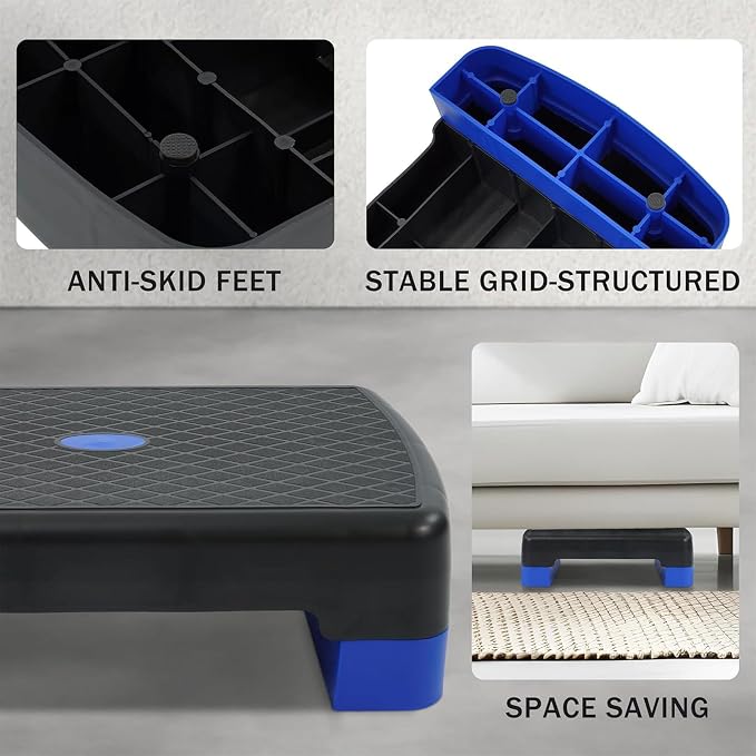 Fitvids Aerobic Step Platform Trainer with Adjustable 2-Level Risers, 400 Pound Weight Capacity – Non-Slip Exercise Stepper for Cardio, Strength, and Fitness Workouts, 18-Inch, Multiple Colors