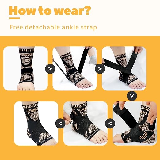 Copper Ankle Brace Adjustable Compression Support (1Pair, X-Large) | Removable Figure-8 Straps, Anatomical fit - Ankle Sprains & Tendonitis & Plantar Fasciitis & Sports & Injury Recovery