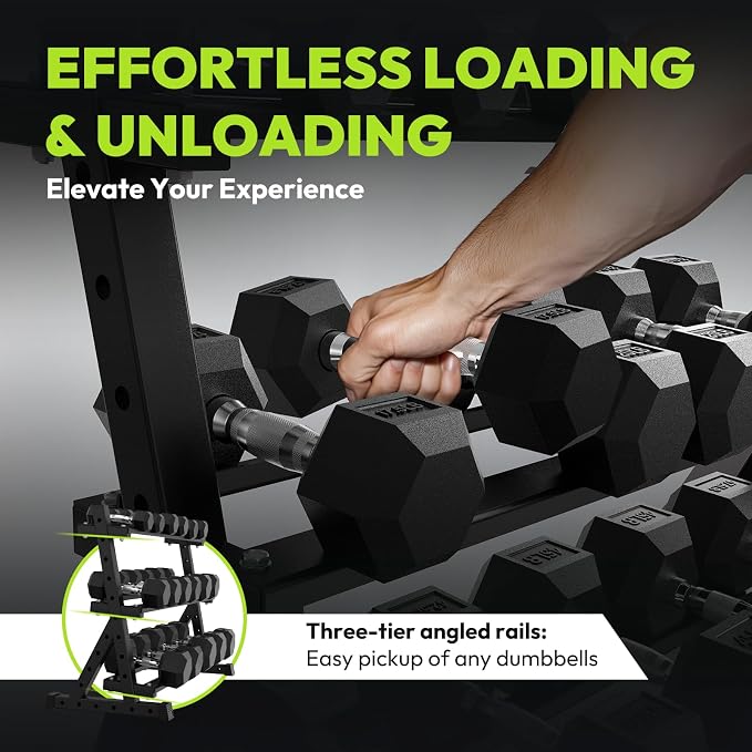 3-Tier Dumbbell & Kettlebell Rack Stand Only, 1000LB Capacity | Heavy Duty Weight Stand for Dumbbells, Space-Saving Metal Storage Organizer, Sturdy Dumbbell Holder for Home Gym