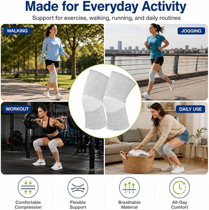 1 Pairs Compress Bamboo Knee Sleeves, Elastic Warm Knee Brace for Joint Support, Running, Walking, Sports, Men and Women