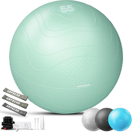 HAPBEAR Exercise Ball- Anti-Burst Slip-Resistant Yoga/Pilates Ball for Core Training & Posture Improvement, Home Gym/Rehab/Pregnancy Ball, Quick Pump & 3 Resistance Bands Included