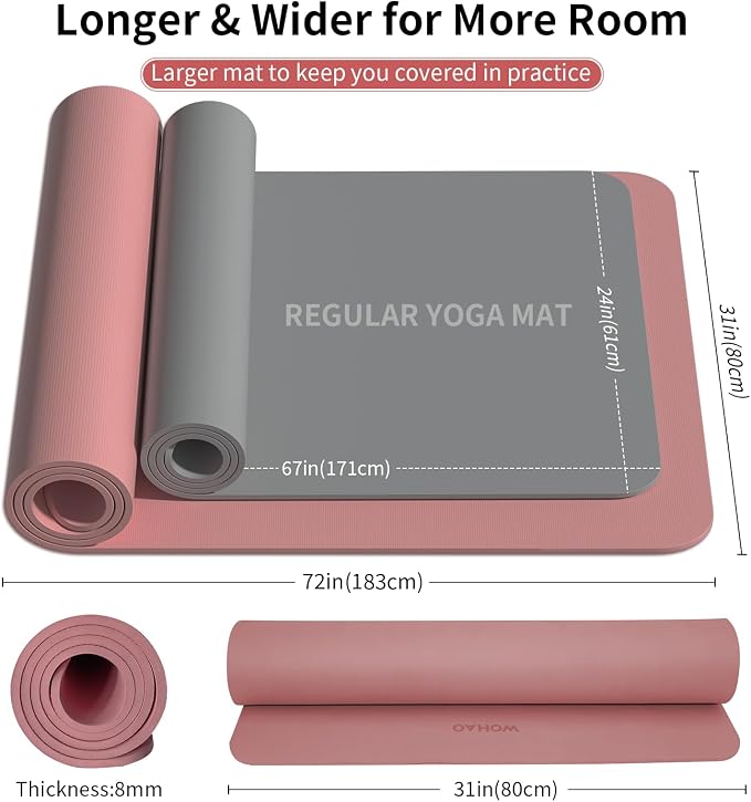 Extra Wide & Thick 8mm Yoga Mat, 72"x31.5" | Large Non Slip Exercise Mat, Premium POE Material, Superior Cushioning & Stability, With Strap for Home Gym, Pilates
