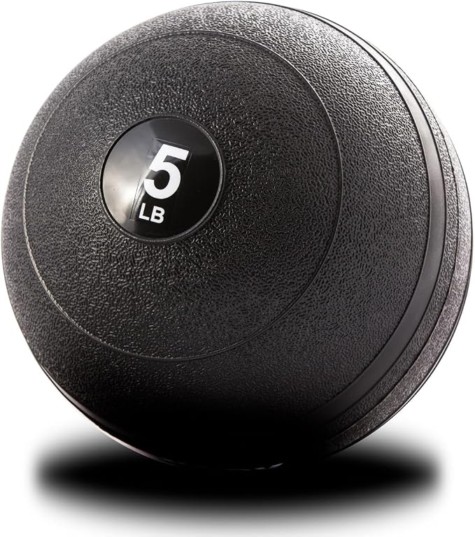 York Barbell 5LB Rubber Slam-Ball – Dead Weight with Textured Surface – Minimal Bounce Absorbs Impact – Pilates Yoga Strength Training Physical Therapy Cardio Exercises for Full Body Workout - Black