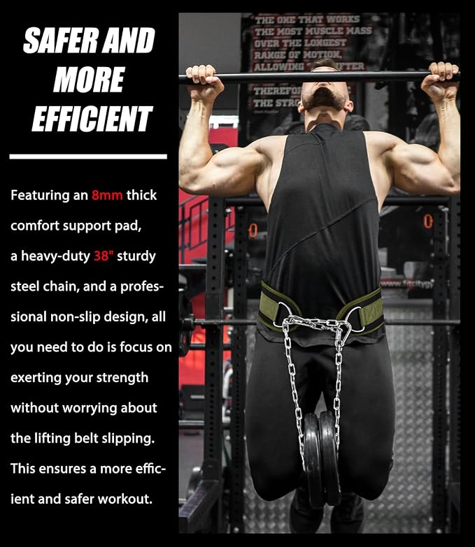 Seektop Dip Belt With Chain for Weightlifting - Neoprene Waist Belt for GYM Workout, Pull Ups, Crossfit, Weight Lifting, Squat, Training, Fitness - for Men & Women
