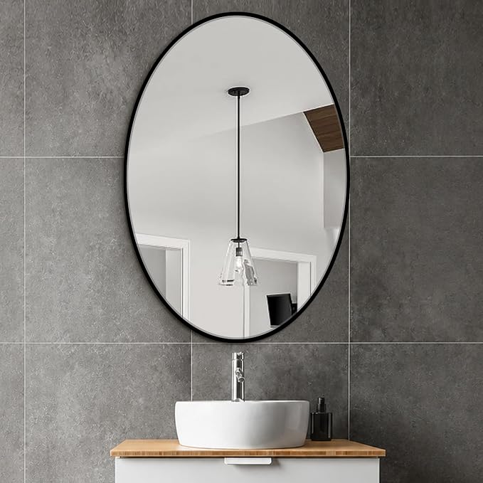 Oval Bathroom Vanity Mirror for Wall, 38''x26'' Black Oval Bathroom Mirror for Over Sink, Bedroom, Living Room, Entryway, HD Tempered Glass, Wall Mounted Horizontally or Vertically