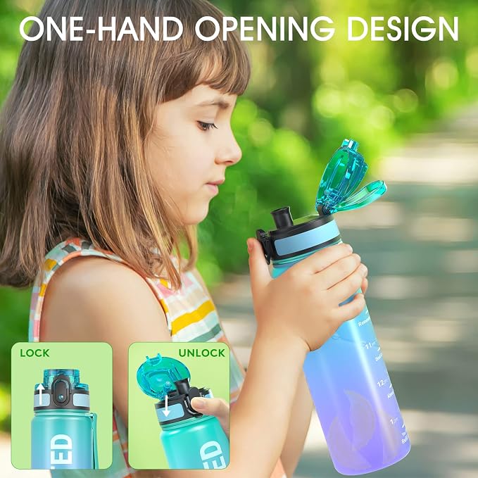 Sahara Sailor Water Bottle 17oz, Tritan Sports Bottle with Time Marker | Bpa Free, Leakproof Wide Mouth With Fast Flow Lid And Cleaning Brush, For Gym School Office Travel, 1 Count