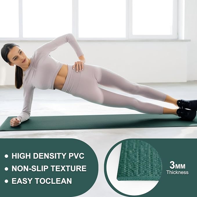 Funtery 3 mm Thin Yoga Mats Bulk, 68 x 24 Inches Lightweight PVC Exercise Mats Non Slip Workout Fitness Pads for Yoga Pilates Stretching Classes Gym Home Studio