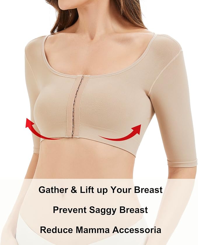 KSKshape Arm Shaper for Women Post Surgery Arm Lipo Compression Sleeves Front Closure Shapewear Bra Posture Corrector
