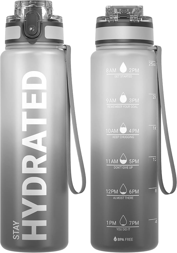 Sahara Sailor Water Bottle 25oz, Tritan Sports Bottle with Time Marker | Bpa Free, Leakproof Wide Mouth With Fast Flow Lid And Cleaning Brush, For Gym School Office Travel, 1 Count