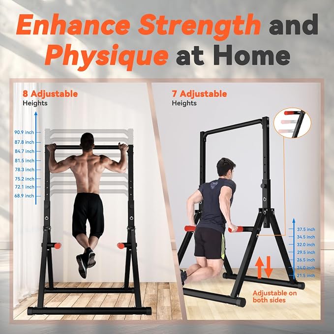 WATBKHE Power Tower Pull Up Dip Station Foldable, Pull Up Bar Station Adjustable, Multi-Function Home Gym, Strength Training Fitness Equipment, Triangular Design, for Home Outdoor