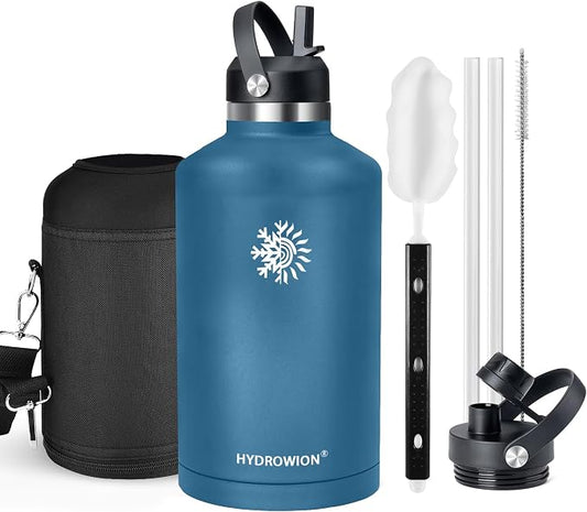 128oz Insulated Water Bottle, Triple Wall Vacuum Stainless Steel Bottle, 48H Cold & 24H Hot, Leak-Proof BPA-F Jug with Straw & Spout Lids for Sports & Outdoor