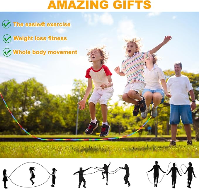 16.5FT Double Dutch Jump Ropes for Adults Kids 2-PACK | Rainbw Long Jump Rope, 1” Beaded Jump Rope for Fitness, Segmented Skipping Ropes for Exercise Training, Tangle-Free