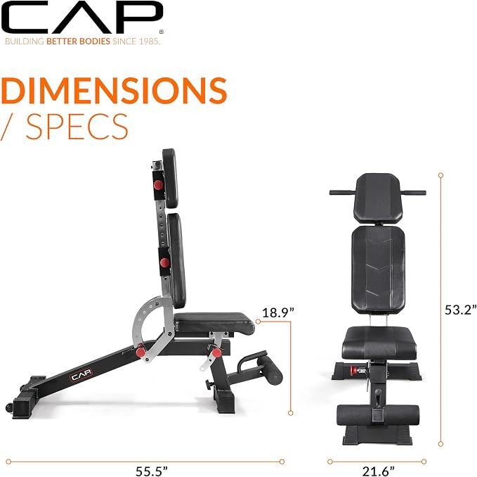 CAP Barbell Adjustable Training Utility Weight Bench | Multi-Position Incline Bench with 6 Backrest Adjustments, Leg Anchor, Wheels & 600 LB Capacity | Home Gym Strength Bench