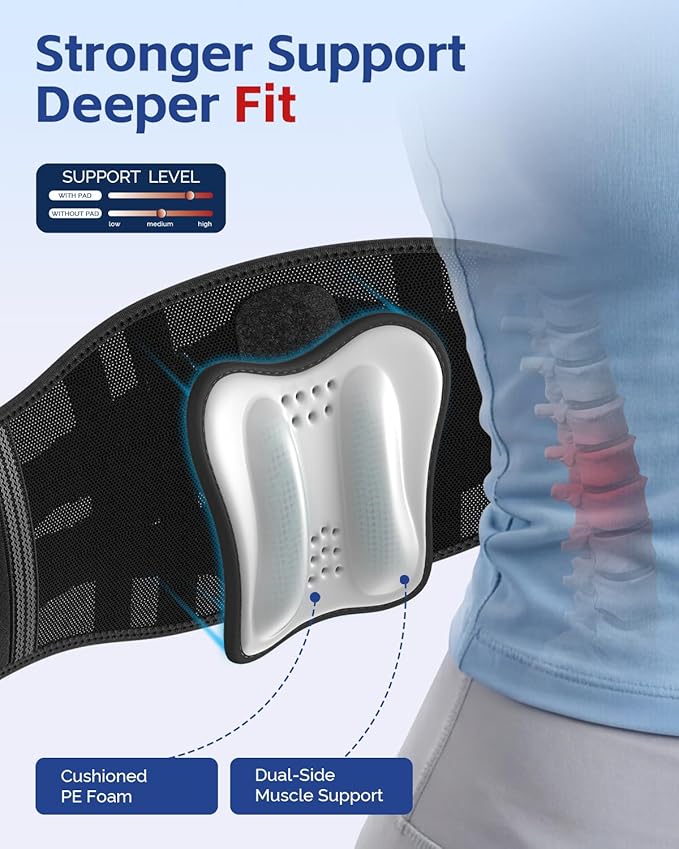 FEATOL Back Brace for Men Lower Back and Women, Removable Dual-Side Spine Lumbar Pad with Snug Fit, Adjustable Support Belt for Work, Orange, Size S 25-29.5"