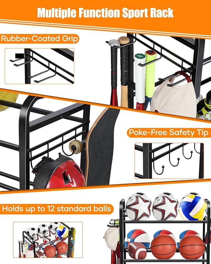 EXTCCT Basketball Rack, Rolling Basketball Shooting Training Stand,Sports Equipment Storage with Wheels, Four-Layer Organizer Holder with Two Basket for Basketballs Footballs Volleyball