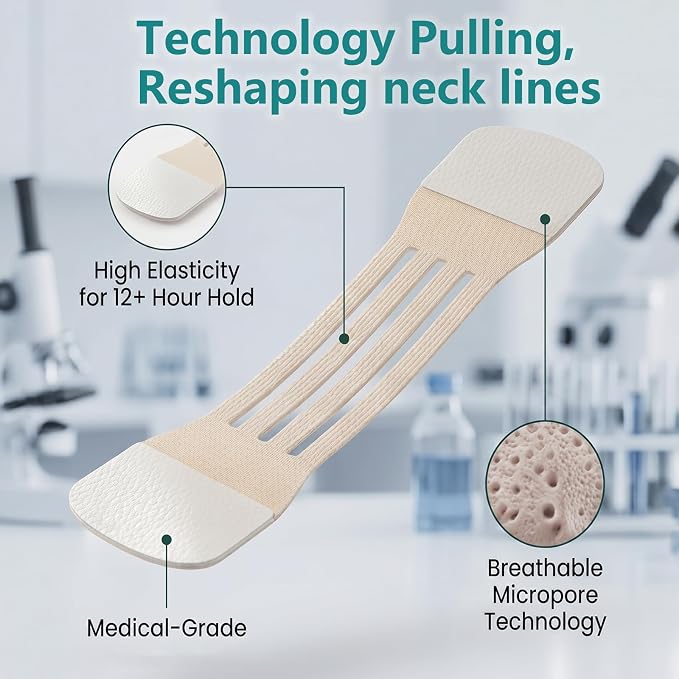 Neck Lift Tape, 28 PCS Invisible Neck Tape Lifting for Double Chin | Sagging Skin, Waterproof High Elastic Face Lift Straps for Women
