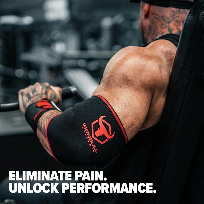 Elbow Sleeves 5mm (1 Pair) - High Performance Elbow Sleeve Support for Weightlifting, Weight Training & Powerlifting - Best Compression Straps - for Men and Women (Small, Black/Red)