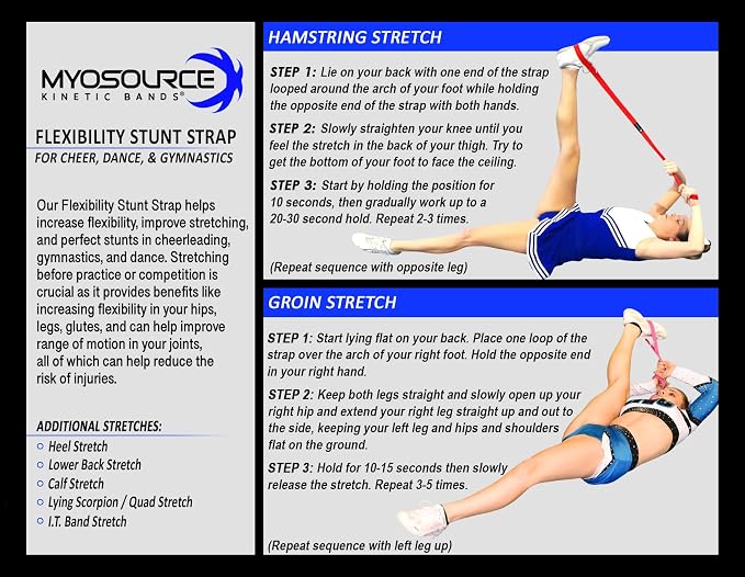 Cheerleading Flexibility Stunt Strap - Improve Stretching and Stunts for Cheer Dance Gymnastics & Physical Therapy – Stocking Stuffers Present for Kids Girls Adults - 12 Colors