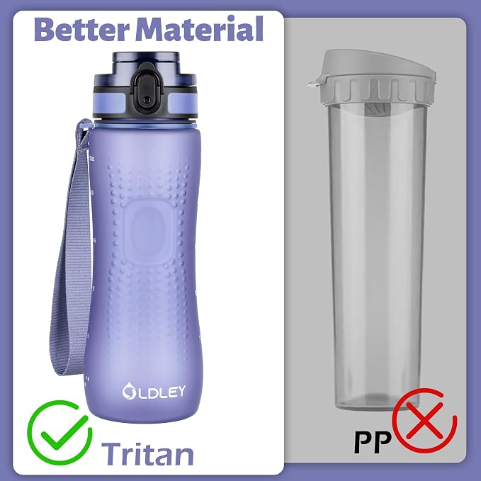 OLDLEY 25 oz Water Bottle, Motivational Water Bottle with Time Marker, Sports Water Bottle With Strap, Leakproof & BPA Free Large Water Bottles for School, Gym, Travel, Outdoor, Tritan,Purple