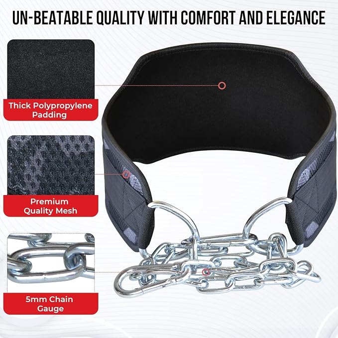 AQF Dip Belt with 36" Steel Chain - Neoprene Padded Back Support Belt | Secure Carabiners for Weighted Pull ups, Dips, Gym, Powerlifting, Bodybuilding, Squat & Fitness