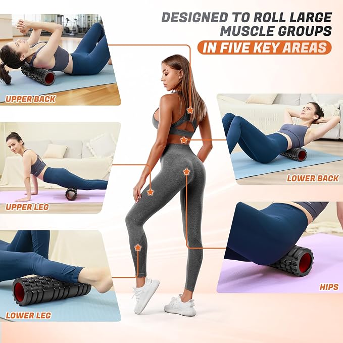 Foam Roller for Deep Tissue Massager, Patented Exercise Roller | 18" Trigger Point Foam Roller for Muscle Recovery, Physical Therapy, Improves Mobility, Fitness, Yoga and Pilates, Black