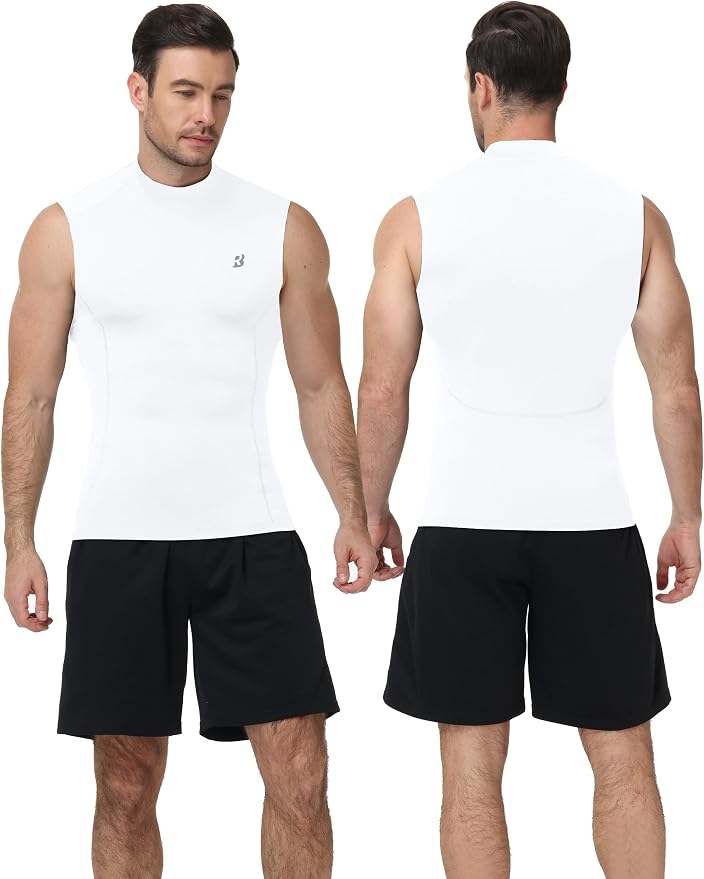 Roadbox Men's Compression Tank Top, Mock Turtleneck Sleeveless Shirt, Fitted Athletic Base Layer for Gym Workout
