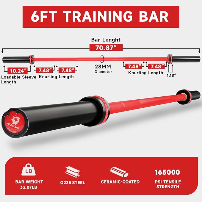 Ceramic Olympic Barbell 4/5/6FT – Short 2" Bar for Home Gym | Alloy/A3/45 steel. 400-500LB. 28mm knurled grip. Brass bushings. Squat, bench, deadlift, hip thrust. Fits standard plates.