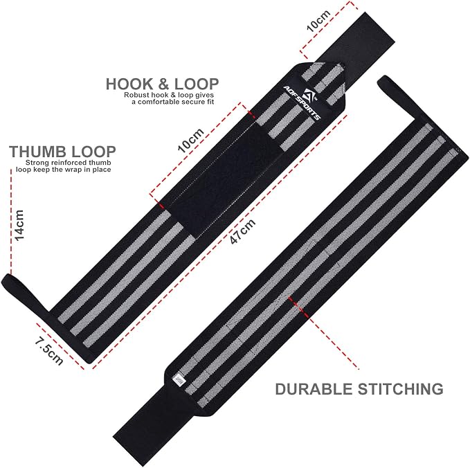 AQF Wrist Wraps for Weightlifting & Powerlifting, 18" USPA Approved (Pair)