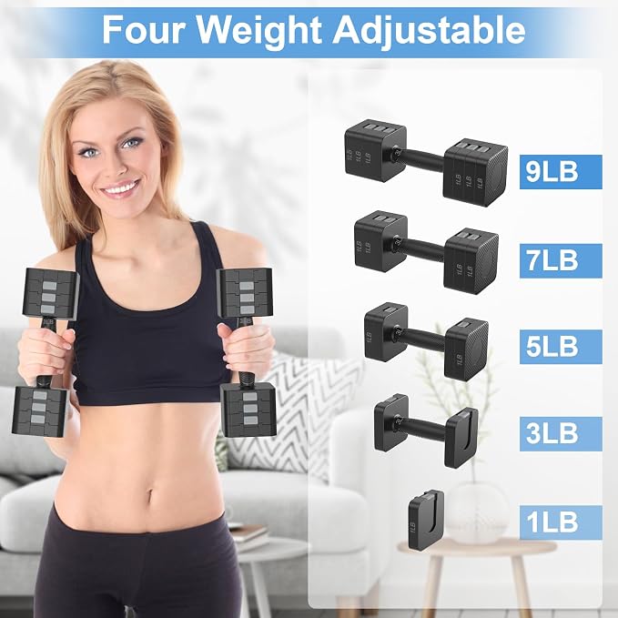 Hezeyferg Adjustable Dumbbells Set for Women/Men Home Gym | 18LBS 22LBS Adjustable Weight Dumbbells, Hand Weights Sets with Mutilple Levels, Full Body Workout