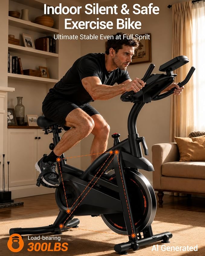 CURSOR FITNESS Exercise Bike, Stationary Bikes for Home with Brake Pad | Low Noise Indoor Bike for Home with Exclusive App, Workout Bike with Tablet Mount for Weight Loss, 300 lb Weight Capacity