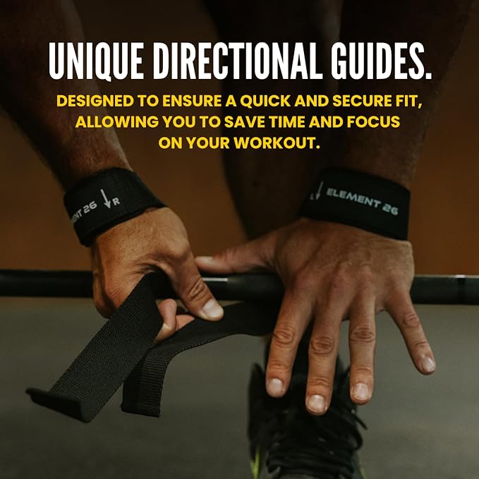 Element 26 Weight Lifting Straps (Pair) with Guide | 100% Cotton Wrist Straps for Men and Women, Weightlifting, Bodybuilding & Powerlifting, Strength Training & Deadlift Support
