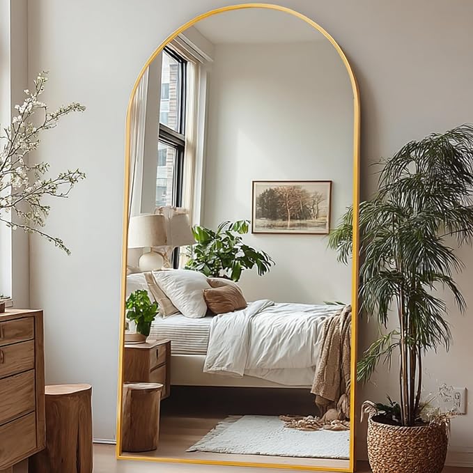 LFT HUIMEI2Y 79"x39" Arch Full Length Mirror, Gold Floor Mirror | Tempered Oversized Mirror Full Body with Aluminum Alloy Frame; Standing, Leaning, or Wall Mount for Bedroom, Living Room