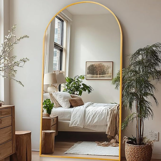 LFT HUIMEI2Y 79"x39" Arch Full Length Mirror, Gold Floor Mirror | Tempered Oversized Mirror Full Body with Aluminum Alloy Frame; Standing, Leaning, or Wall Mount for Bedroom, Living Room