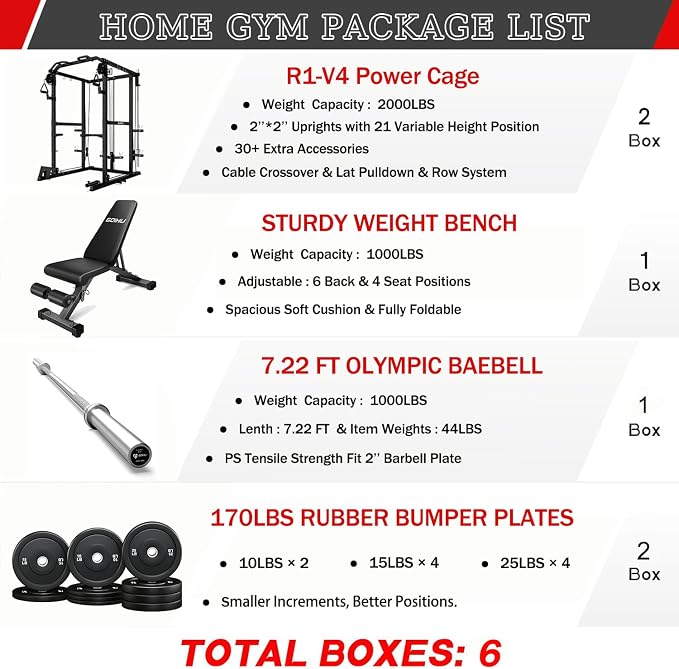 R1-V4 Power Cage Rack, 2000LB Squat Rack with Cable Crossover System, Multi-Function Weight Cage, Home Gym Workout Machine with More Training Attachments
