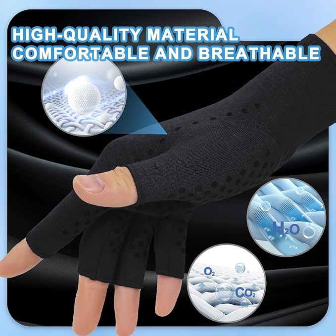 DRNAIETY 2-Pair Arthritis Compression Gloves- for Hand Arthritis, Carpal Tunnel Pain, Rheumatoid Arthritis, RSI, Fingerless, Anti-Slip, Breathable Gloves for Men & Women, Typing, Daily Use(M Black)