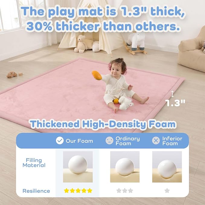 1.3" Thick Baby Play Mat for Floor,39x59 Memory Foam Tummy Time Mat | Ultra Soft Playmat for Baby,Tummy Time Foam Mats,Cushioned for Infant,Kids and Toddler Crawling,Easy Care