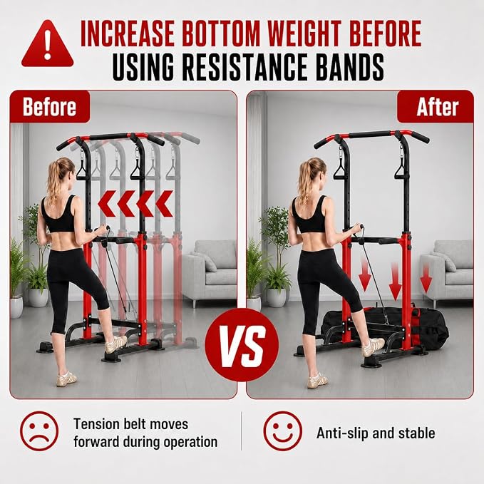 Power Tower Pull Up Dip Station Adjustable Height 330lbs Home | Space-Saving Design,Easy to Assemble,Pull-Ups,Dips,Push-Ups,Strength Training,Improving Posture,Fits Users Under 6 FT