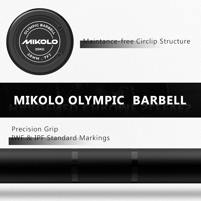 Mikolo 7ft Olympic Barbell, Barbell for Weightlifting and Powerlifting 45lb, Olympic Bar for 1500lbs Capacity, Weight Bar Fit 2” Standard Weights