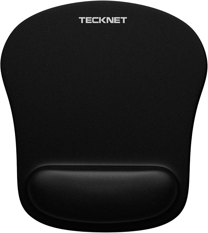 TECKNET Ergonomic Mouse Pad with Wrist Support Black | Soft Memory Foam, Fast Rebound, Pain Relief，Waterproof Surface, Non-slip Base