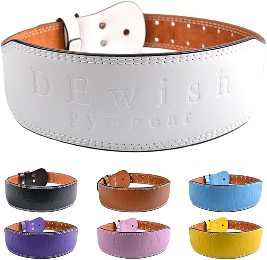 Leather Gym Fitness Belt, 4" & 6" Padded Lumbar Back Support, 10 Adjustable Holes for Weightlifting Powerlifting Bodybuilding Deadlift Squat Workout Strength Training