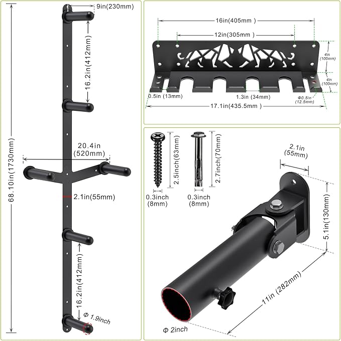 Kipika Weight Plate Storage Rack - Wall Mounted Weight Plate Holder with Durable Steel Construction Organizer for Olympic Plates, 1000lb Capacity, Space-Saving for Home Gym