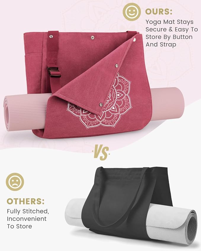 Gonex Yoga Mat Bag For Women Canvas Tote Pilates Gym Bag With Mat Carrier | Front-Opening Quick Access Mat Straps, Durable Cotton Canvas, Machine Washable, Bottle Holder Multi Pockets, Yoga Gym Travel