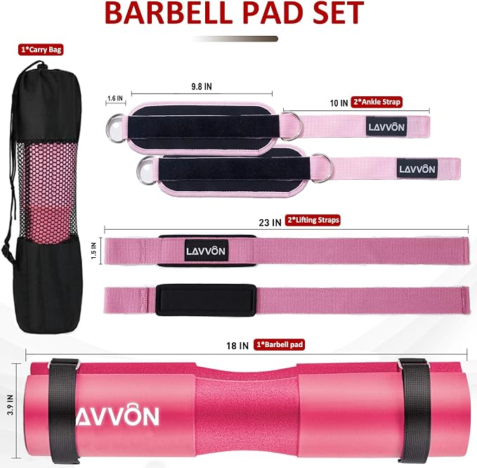 Barbell Pad Set - Hip Thrusts Pads for Squat&Lunges/Bench Press Bar Padding | Standard Olympic Weight Bar Foam Pad,Gym Accessories for Women with Bar Bad -With Ankle Straps,Wrist Straps for Weightlifting