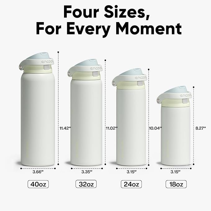 ENCOOL Leakproof Insulated Water Bottle with Straw Dual-Sip Water Bottle Bag-Safe Design for Work, Commute & Gym – Keeps Drinks Cold All Day, 40 oz, Cloud-Hill White