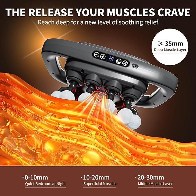 20-Head Massage Gun, 30 Intensity Levels 3 Modes, Deep Tissue Massager with 50KG Force & Noise-Free Motor for Neck Back Legs Shoulders, Portable for Full Body Muscle Recovery