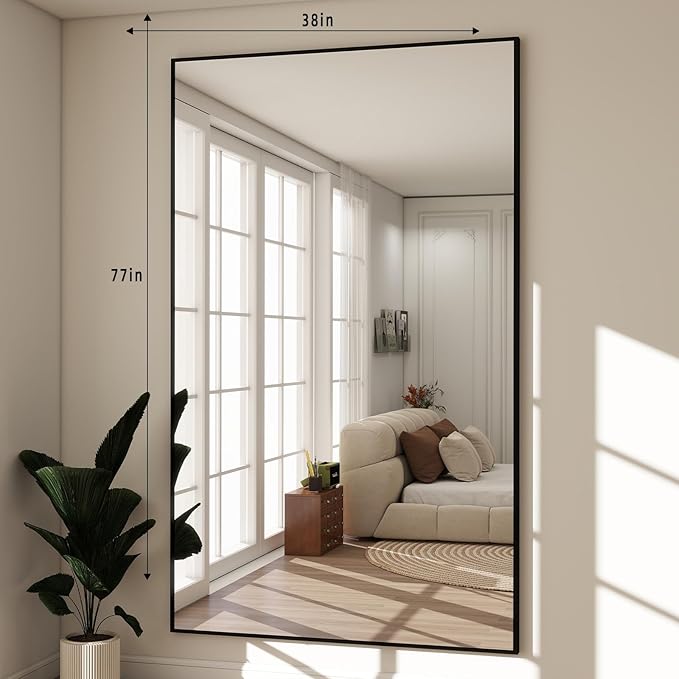 BEAUTYPEAK 77"x38" Rectangle Full Body Floor Mirrors, Full Length Mirror | Hanging or Leaning, Aluminum Alloy Frame Wall Mirror for Bedroom, Dressing Room, Black