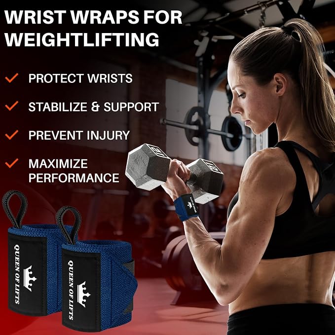 TECEUM Elastic Cotton Weightlifting Wrist Wraps with Thumb Loops, 1 Pair