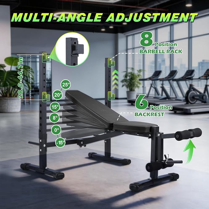 Adjustable FID Weight Bench for Home Gym | Bench press Set with 8-Level Barbell Rack, Flat/Incline/Decline Full Body weight benches for home gym