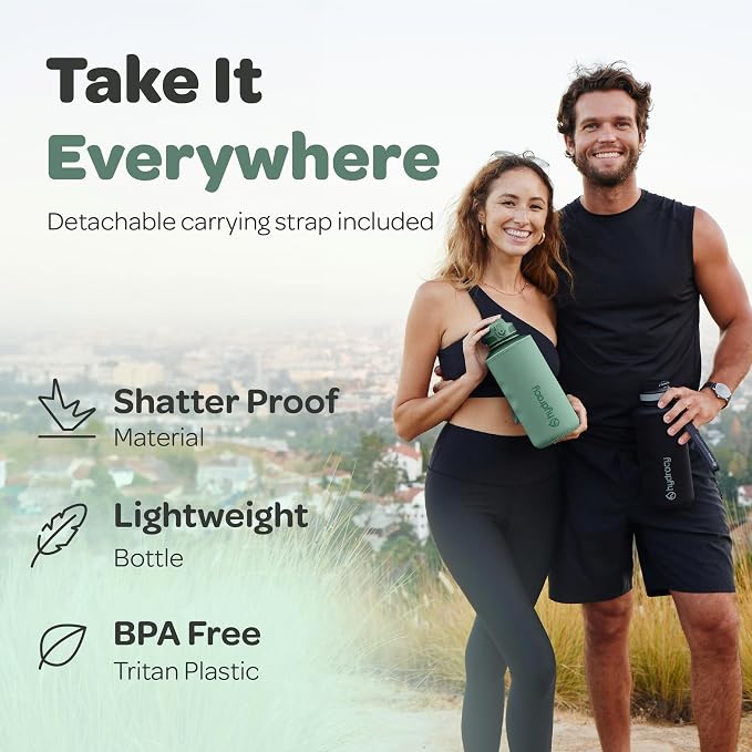 Hydracy 2L Large Water Bottle, Shatterproof, BPA Free Tritan Plastic, Leakproof, Zero Condensation, With Detachable Carry Strap, Spillproof Lid, Convenient Silicon Spout, Ideal for Gym, Yoga | Leakproof,BPA Free,No Sweat Neoprene Sleeve,Carry Strap,Dai...