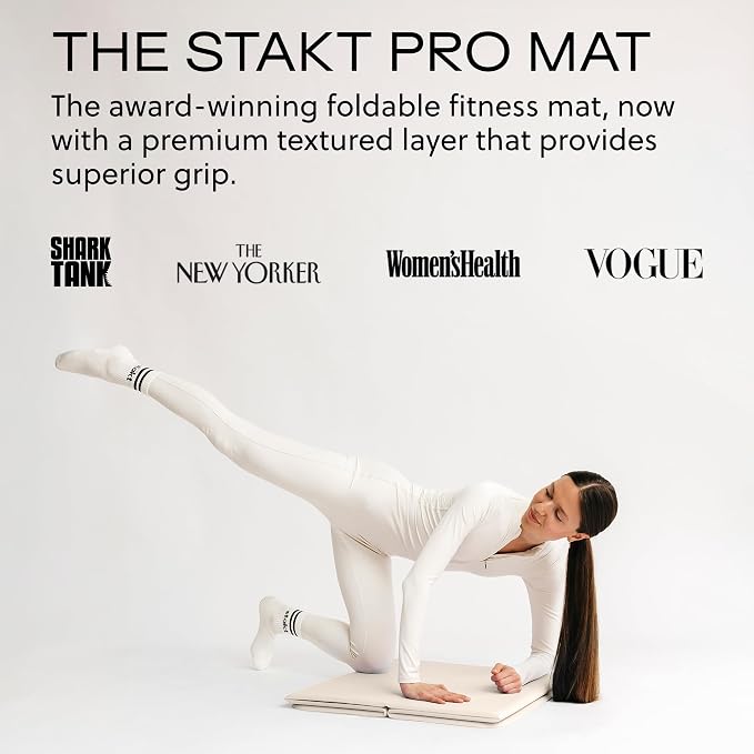 Stakt Foldable Yoga Mat Pro - Non Slip 2 in 1 Fitness Exercise Mat | Premium textured grip, 12 mm thick, folding design, EVA foam blend, supports Pilates, barre, and strength training